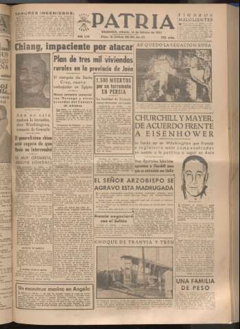 'Patria : diario de Falange Española Tradicionalista y de las J.O.N.S.' - Año XVIII Número 5345 - 1953 febrero 14