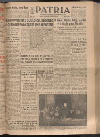 'Patria : diario de Falange Española Tradicionalista y de las J.O.N.S.' - Año XVIII Número 5348 - 1953 febrero 18