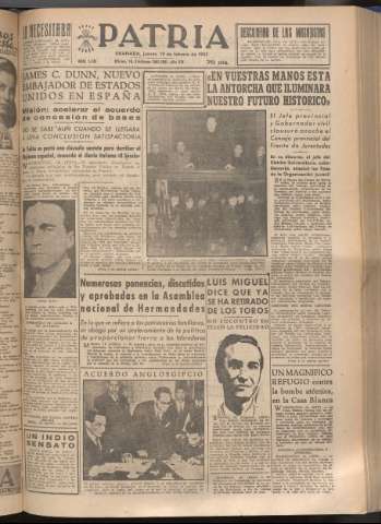 'Patria : diario de Falange Española Tradicionalista y de las J.O.N.S.' - Año XVIII Número 5349 - 1953 febrero 19