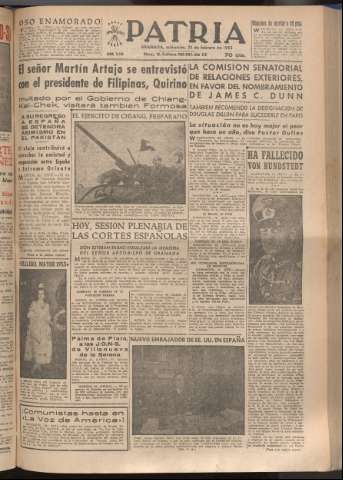 'Patria : diario de Falange Española Tradicionalista y de las J.O.N.S.' - Año XVIII Número 5354 - 1953 febrero 25
