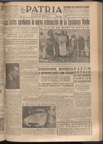 'Patria : diario de Falange Española Tradicionalista y de las J.O.N.S.' - Año XVIII Número 5355 - 1953 febrero 26