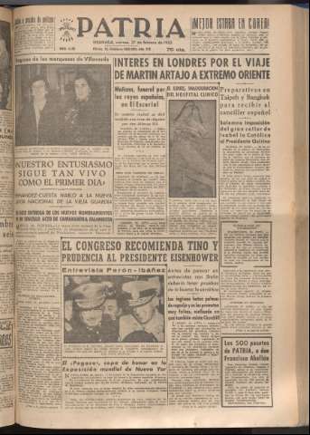 'Patria : diario de Falange Española Tradicionalista y de las J.O.N.S.' - Año XVIII Número 5356 - 1953 febrero 27