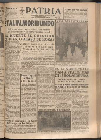 'Patria : diario de Falange Española Tradicionalista y de las J.O.N.S.' - Año XVIII Número 5361 - 1953 marzo 5