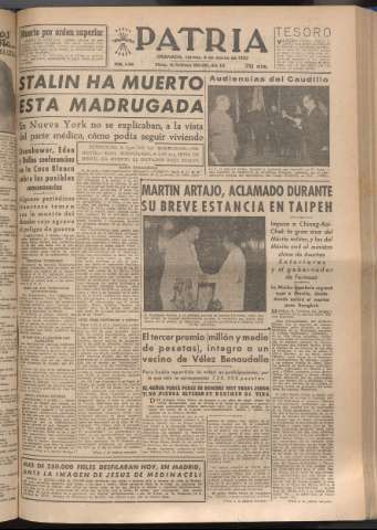'Patria : diario de Falange Española Tradicionalista y de las J.O.N.S.' - Año XVIII Número 5362 - 1953 marzo 6