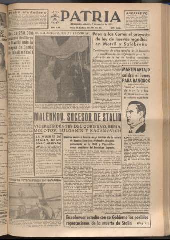 'Patria : diario de Falange Española Tradicionalista y de las J.O.N.S.' - Año XVIII Número 5363 - 1953 marzo 7