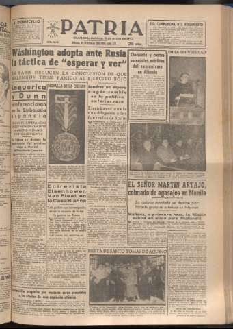 'Patria : diario de Falange Española Tradicionalista y de las J.O.N.S.' - Año XVIII Número 5364 - 1953 marzo 8