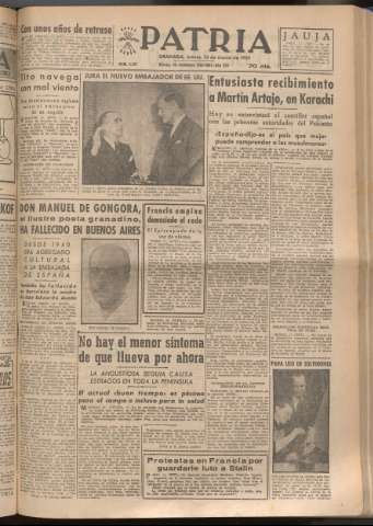 'Patria : diario de Falange Española Tradicionalista y de las J.O.N.S.' - Año XVIII Número 5367 - 1953 marzo 12