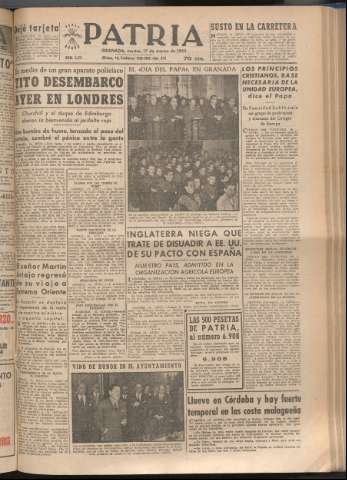 'Patria : diario de Falange Española Tradicionalista y de las J.O.N.S.' - Año XVIII Número 5371 - 1953 marzo 17