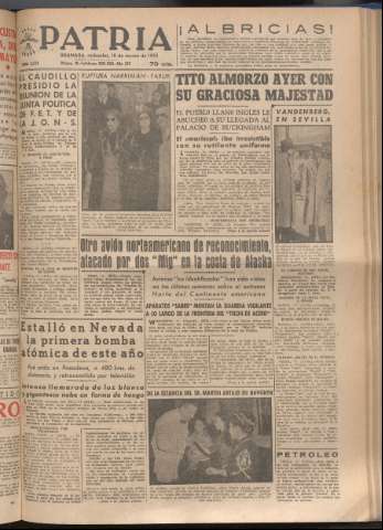 'Patria : diario de Falange Española Tradicionalista y de las J.O.N.S.' - Año XVIII Número 5372 - 1953 marzo 18
