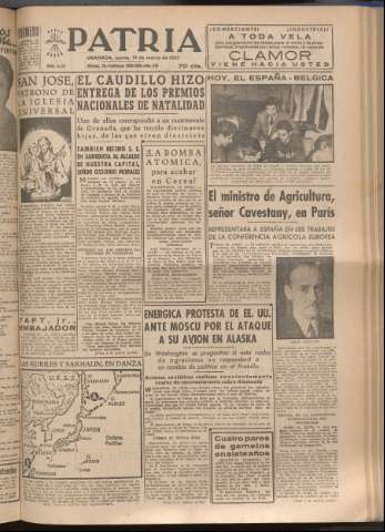 'Patria : diario de Falange Española Tradicionalista y de las J.O.N.S.' - Año XVIII Número 5373 - 1953 marzo 19
