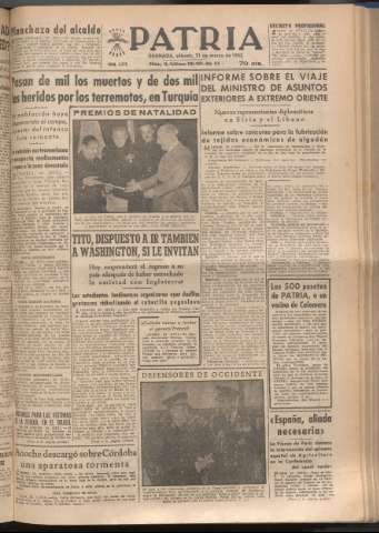 'Patria : diario de Falange Española Tradicionalista y de las J.O.N.S.' - Año XVIII Número 5375 - 1953 marzo 21