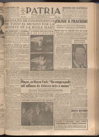 'Patria : diario de Falange Española Tradicionalista y de las J.O.N.S.' - Año XVIII Número 5379 - 1953 marzo 26