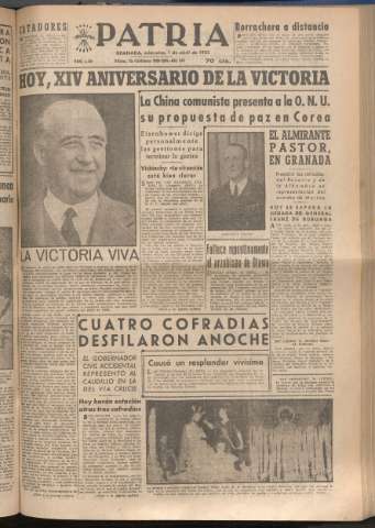 'Patria : diario de Falange Española Tradicionalista y de las J.O.N.S.' - Año XVIII Número 5384 - 1953 abril 1