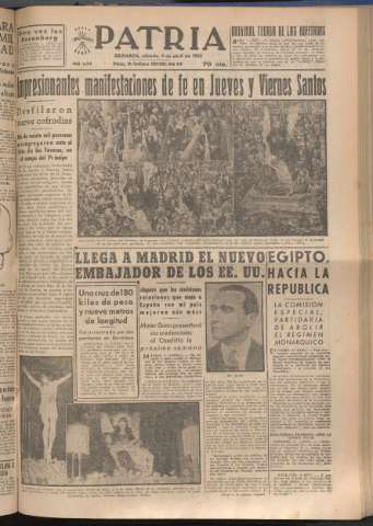 'Patria : diario de Falange Española Tradicionalista y de las J.O.N.S.' - Año XVIII Número 5386 - 1953 abril 4