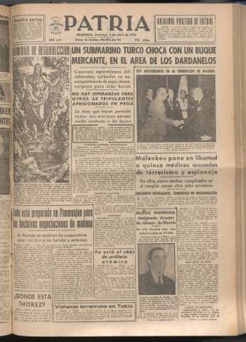'Patria : diario de Falange Española Tradicionalista y de las J.O.N.S.' - Año XVIII Número 5387 - 1953 abril 5