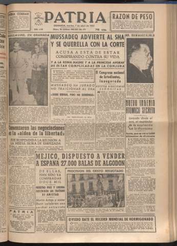 'Patria : diario de Falange Española Tradicionalista y de las J.O.N.S.' - Año XVIII Número 5388 - 1953 abril 7