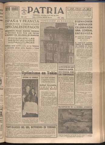 'Patria : diario de Falange Española Tradicionalista y de las J.O.N.S.' - Año XVIII Número 5389 - 1953 abril 8