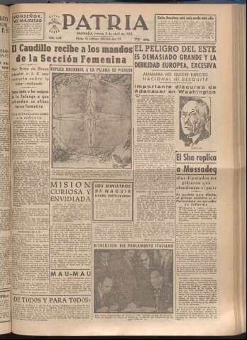 'Patria : diario de Falange Española Tradicionalista y de las J.O.N.S.' - Año XVIII Número 5390 - 1953 abril 9