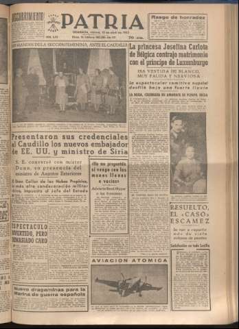 'Patria : diario de Falange Española Tradicionalista y de las J.O.N.S.' - Año XVIII Número 5391 - 1953 abril 10