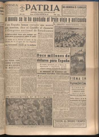 'Patria : diario de Falange Española Tradicionalista y de las J.O.N.S.' - Año XVIII Número 5393 - 1953 abril 12