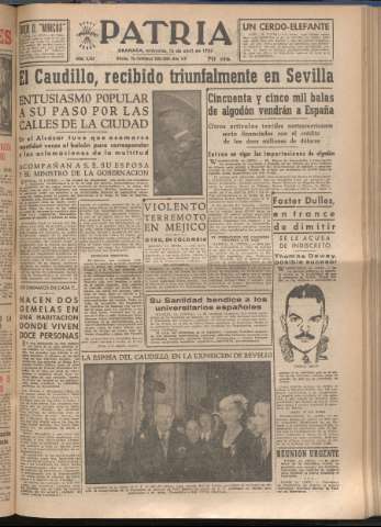 'Patria : diario de Falange Española Tradicionalista y de las J.O.N.S.' - Año XVIII Número 5395 - 1953 abril 15