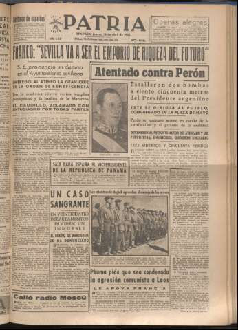 'Patria : diario de Falange Española Tradicionalista y de las J.O.N.S.' - Año XVIII Número 5396 - 1953 abril 16