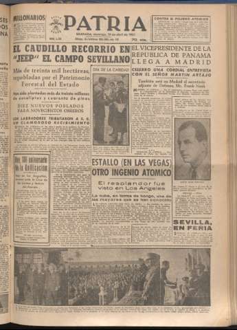 'Patria : diario de Falange Española Tradicionalista y de las J.O.N.S.' - Año XVIII Número 5399 - 1953 abril 19