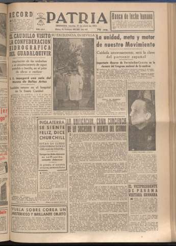 'Patria : diario de Falange Española Tradicionalista y de las J.O.N.S.' - Año XVIII Número 5400 - 1953 abril 21