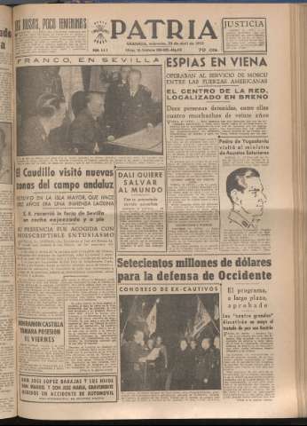 'Patria : diario de Falange Española Tradicionalista y de las J.O.N.S.' - Año XVIII Número 5401 - 1953 abril 22