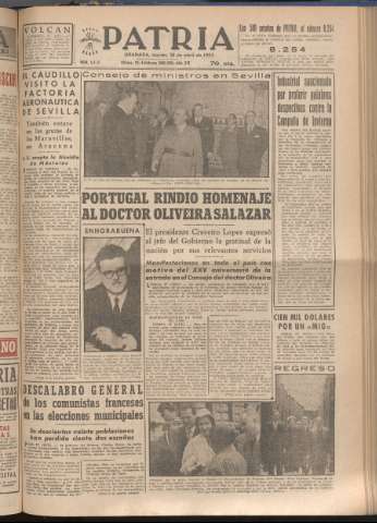 'Patria : diario de Falange Española Tradicionalista y de las J.O.N.S.' - Año XVIII Número 5406 - 1953 abril 28