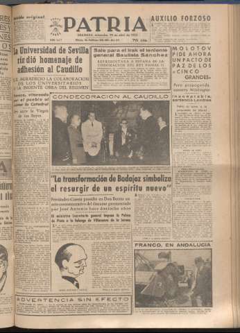 'Patria : diario de Falange Española Tradicionalista y de las J.O.N.S.' - Año XVIII Número 5407 - 1953 abril 29