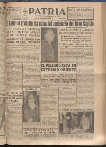 'Patria : diario de Falange Española Tradicionalista y de las J.O.N.S.' - Año XVIII Número 5408 - 1953 abril 30