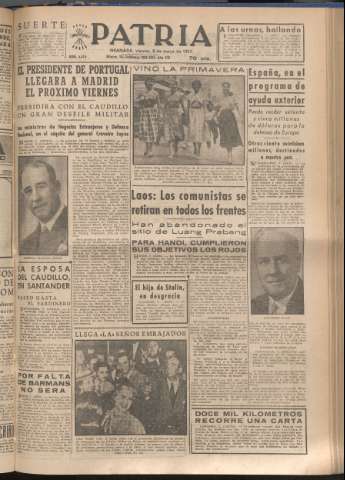 'Patria : diario de Falange Española Tradicionalista y de las J.O.N.S.' - Año XVIII Número 5415 - 1953 mayo 8