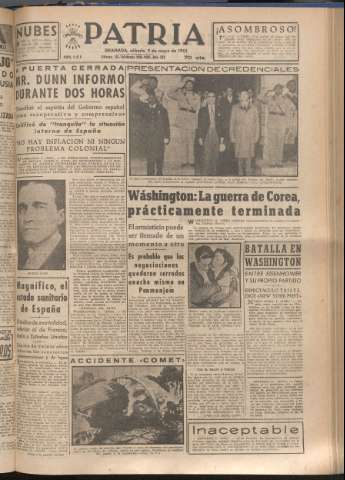 'Patria : diario de Falange Española Tradicionalista y de las J.O.N.S.' - Año XVIII Número 5416 - 1953 mayo 9