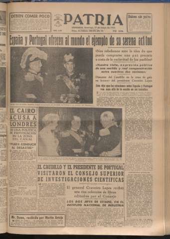 'Patria : diario de Falange Española Tradicionalista y de las J.O.N.S.' - Año XVIII Número 5423 - 1953 mayo 17