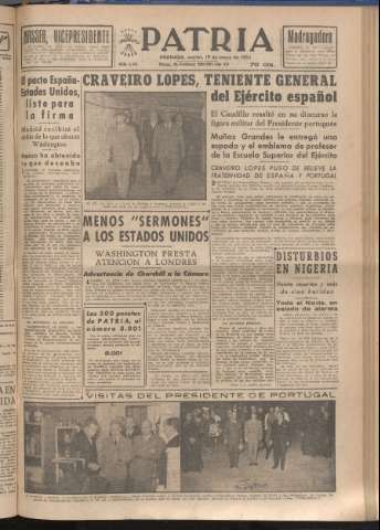 'Patria : diario de Falange Española Tradicionalista y de las J.O.N.S.' - Año XVIII Número 5424 - 1953 mayo 19