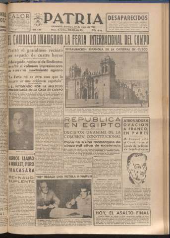 'Patria : diario de Falange Española Tradicionalista y de las J.O.N.S.' - Año XVIII Número 5429 - 1953 mayo 24