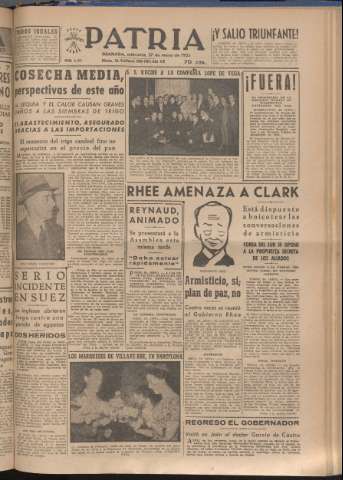 'Patria : diario de Falange Española Tradicionalista y de las J.O.N.S.' - Año XVIII Número 5431 - 1953 mayo 27