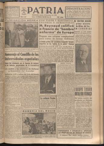 'Patria : diario de Falange Española Tradicionalista y de las J.O.N.S.' - Año XVIII Número 5432 - 1953 mayo 28
