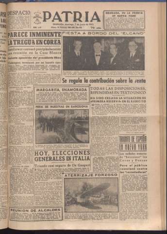 'Patria : diario de Falange Española Tradicionalista y de las J.O.N.S.' - Año XVIII Número 5441 - 1953 junio 7