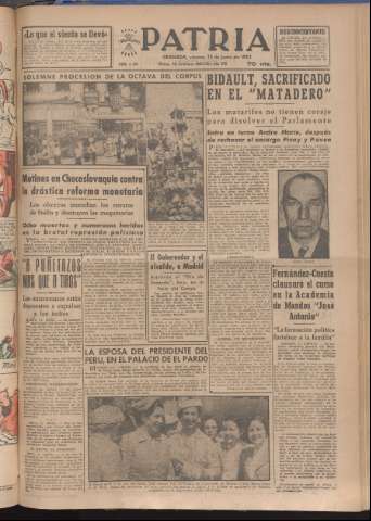'Patria : diario de Falange Española Tradicionalista y de las J.O.N.S.' - Año XVIII Número 5445 - 1953 junio 12