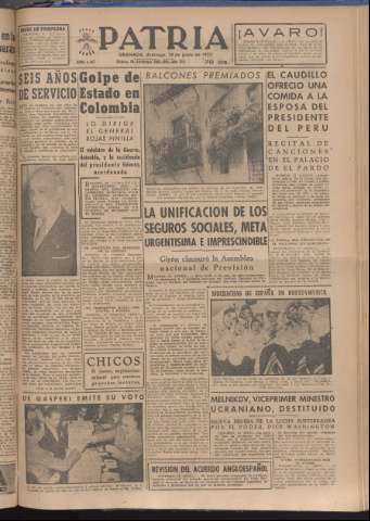 'Patria : diario de Falange Española Tradicionalista y de las J.O.N.S.' - Año XVIII Número 5447 - 1953 junio 14
