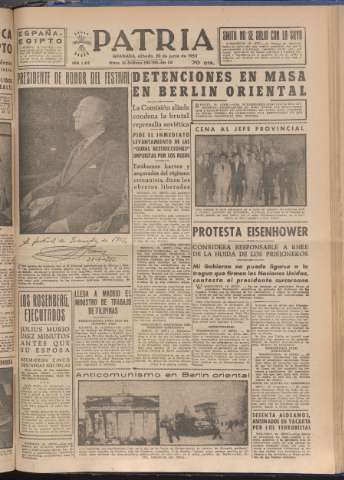 'Patria : diario de Falange Española Tradicionalista y de las J.O.N.S.' - Año XVIII Número 5452 - 1953 junio 20