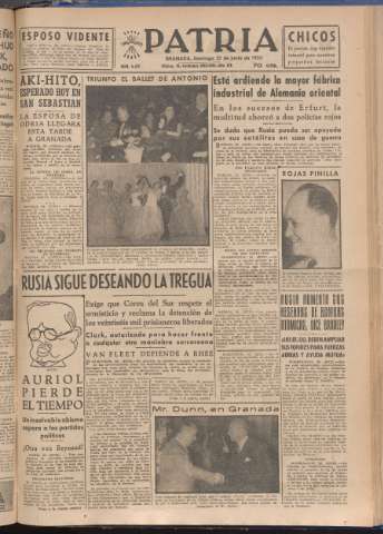 'Patria : diario de Falange Española Tradicionalista y de las J.O.N.S.' - Año XVIII Número 5453 - 1953 junio 21