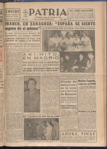 'Patria : diario de Falange Española Tradicionalista y de las J.O.N.S.' - Año XVIII Número 5454 - 1953 junio 23