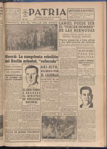 'Patria : diario de Falange Española Tradicionalista y de las J.O.N.S.' - Año XVIII Número 5456 - 1953 junio 25