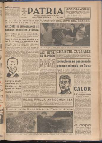 'Patria : diario de Falange Española Tradicionalista y de las J.O.N.S.' - Año XVIII Número 5457 - 1953 junio 26