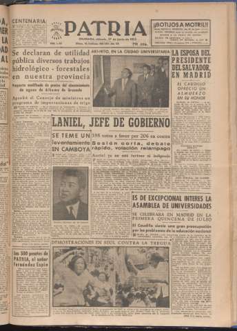 'Patria : diario de Falange Española Tradicionalista y de las J.O.N.S.' - Año XVIII Número 5458 - 1953 junio 27