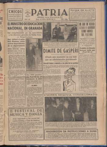 'Patria : diario de Falange Española Tradicionalista y de las J.O.N.S.' - Año XVIII Número 5460 - 1953 junio 30