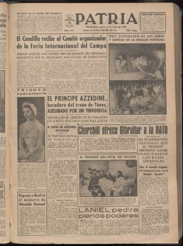 'Patria : diario de Falange Española Tradicionalista y de las J.O.N.S.' - Año XVIII Número 5462 - 1953 julio 2